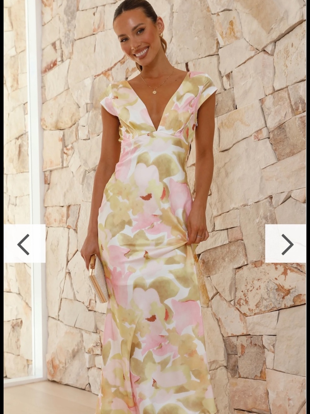 Watercolor Floral V-Neck Maxi Dress in Pink and Olive
